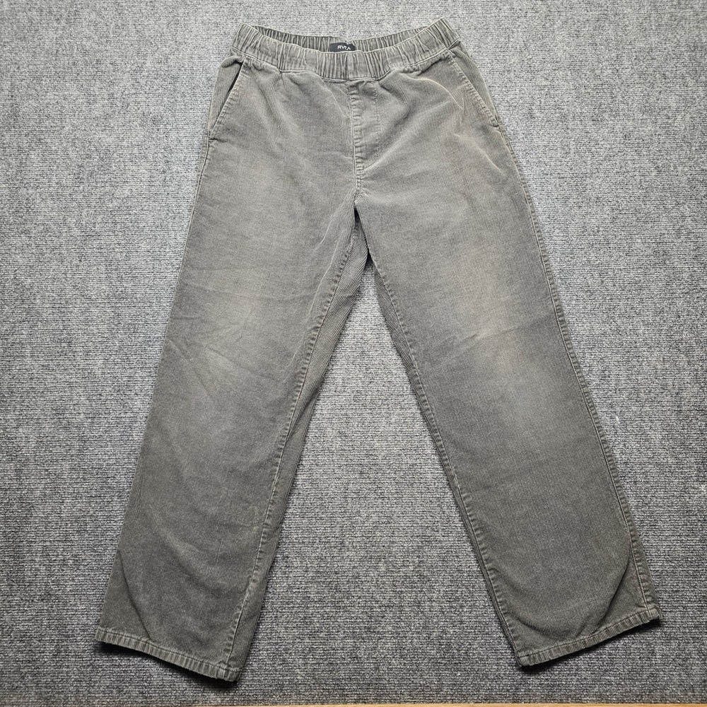 RVCA Americana Fit Gray Corduroy Elastic Waist Pants Mens Small Skate Casual